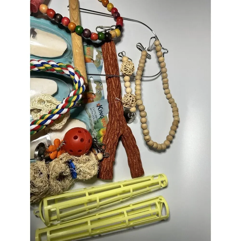 Parakeet Small Bird Toys Wood Cuttlebone Lot Of miscellaneous Accessories
